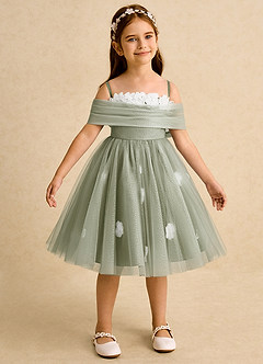 Azazie May Flower Girl Dresses Pistachio Ball-Gown Pleated Tulle Dress image7