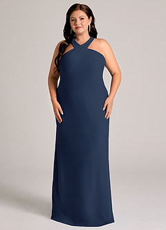 Azazie Doretta Bridesmaid Dresses Dark Navy Mermaid Pleated Chiffon Dress image6