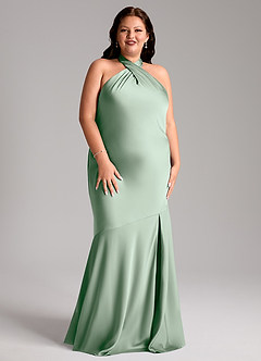 Azazie Lorena Robes de demoiselle d'honneur Robe Sirène en Satin extensible Plissée Agave image3