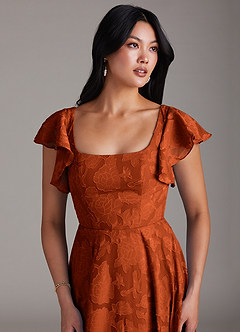 Azazie Bondi Robes de demoiselle d'honneur Robe Trapèze en Blumen-Burnout Fente Latérale Paprika image6