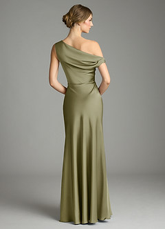 Azazie Emerson Bridesmaid Dresses Pistachio Mermaid Off the Shoulder Stretch Satin Dress image2