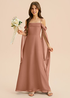 Azazie Moana Junior Linia A Pofałdowany Szyfon Długość podłogi Młodsza druhna Sukienka image4