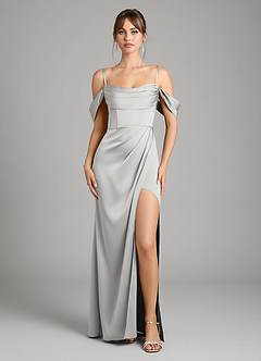 Azazie Johana Bridesmaid Dresses Silver Mermaid Off the Shoulder Stretch Satin Convertible Dress image2
