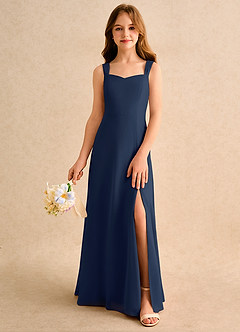 Azazie Makani Girls Formal Flower Girl Dresses Dark Navy A-Line Sweetheart Neckline Chiffon Dress image3