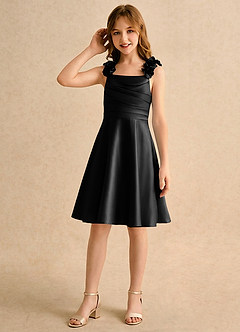 Azazie Resa Girls Formal Final Sale Dusty Sage A-Line Pleated Matte Satin Dress image5