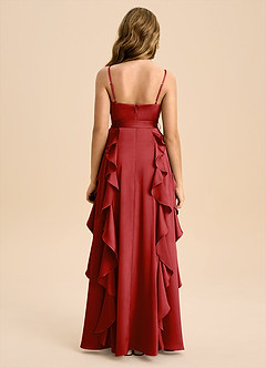 Azazie Peyton Junior Pomegranate A-Line Pleated Stretch Satin Dress image3