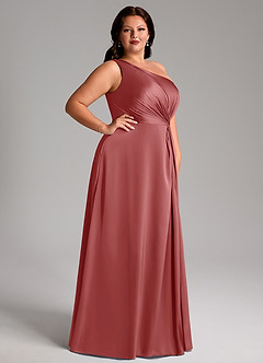 Azazie Brooke Bridesmaid Dresses Antique Rose A-Line One Shoulder Stretch Satin Dress image11