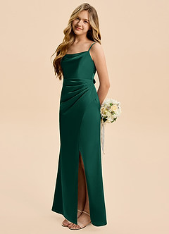 Azazie Christen Junior Emerald Sheath Pleated Stretch Satin Dress image3