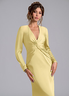 Azazie Valerie Bridesmaid Dresses Lemon Sorbet Mermaid Long Sleeve Stretch Satin Dress image5