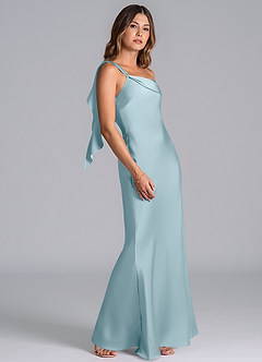 Azazie Driea Jurken voor bruidsmeisjes Jurk van Stretch Satijn met Zeemeermin One-Shoulder Mystiek Blauw image5