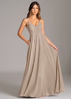 Azazie Amani Bridesmaid Dresses Taupe A-Line Pleated Chiffon Dress image6