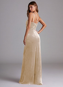 Azazie Eren Final Sale Champagne Sheath One Shoulder Velvet Dress image5