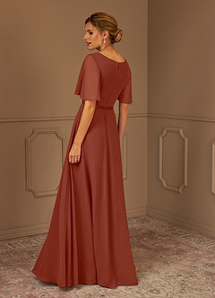 Azazie Tricia Kleider für die Brautmutter A-Linie V-Hals Gefaltet Chiffon Kleid Rotbraun image8
