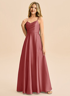 Azazie Rumi Junior Klä av A-Line i Stretch Satin Plisserad image3