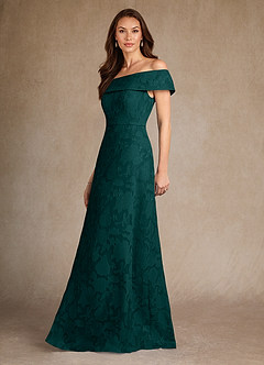 Azazie Medford Mother of the Bride Dresses Pine A-Line Off the Shoulder Floral Burnout Dress image2