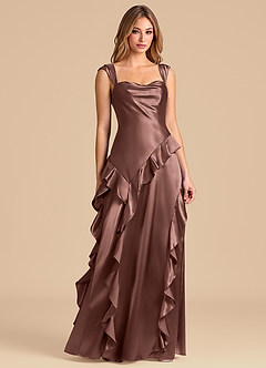 Azazie Sloane 신부 들러리 드레스 A라인 스윗하트 네크라인 메탈릭 새틴 바닥 길이 드레스 image5