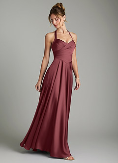 Azazie Tenaya Bridesmaid Dresses Merlot A-Line Sweetheart Neckline Stretch Satin Dress image6