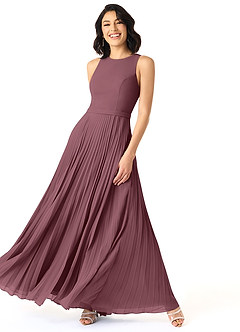 Azazie Lindie Bridesmaid Dresses Sangria A-Line Scoop Pleated Chiffon Dress image3