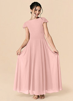 Azazie Payton Junior Rosette A-Line Bow Chiffon Dress image3