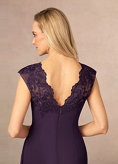 Azazie Gladys Mother of the Bride Dresses Plum A-Line Queen Anne Lace Chiffon Dress image6