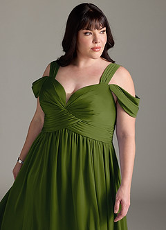 Azazie Lianne Bridesmaid Dresses Juniper A-Line Off the Shoulder Stretch Satin Dress image14