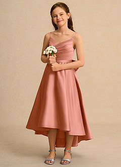 Azazie Sweets Junior Formal Jurken voor bloemenmeisjes A-Lijn Jurk van Mat Satijn Geplooid Meer Gesneden image1