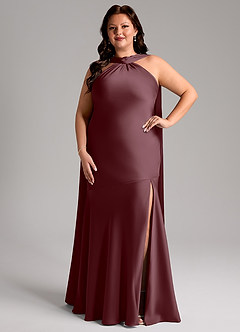 Azazie Kinsley Bridesmaid Dresses Sangria Mermaid Side Slit Stretch Satin Dress image8