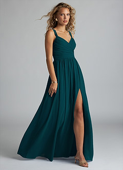 Azazie Aziza Bridesmaid Dresses Pine A-Line V-Neck Pleated Chiffon Dress image3