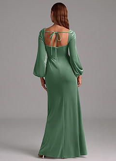 Azazie Charissa Bridesmaid Dresses Eucalyptus Sheath Long Sleeve Velvet Dress image5