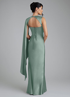 Azazie Taj Bridesmaid Dresses Silver Sage Mermaid Corset Stretch Satin Dress image7