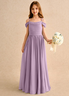 Azazie Shia Girls Formal Abiti da Ragazza di Fiori Abito A-Line in Chiffon Spalle Scoperte Glicine image4