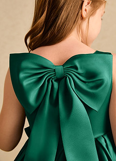 Azazie Jessie Flower Girl Dresses Emerald A-Line Bow Matte Satin Dress image8