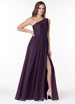 Azazie Demi Bridesmaid Dresses Plum A-Line One Shoulder Chiffon Dress image4