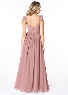Azazie Stassie Brautjungfernkleider A-Linie Herzchen Gerüscht Chiffon Kleid Altrosa image3