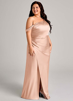 Azazie Madelyn Bridesmaid Dresses Rose Gold Mermaid One Shoulder Stretch Satin Convertible Dress image12