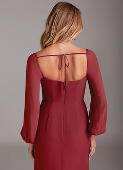 Azazie Charissa Bridesmaid Dresses Pomegranate Sheath Long Sleeve Chiffon Dress image2