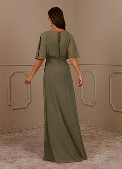 Azazie Oksana vestidos de madre de la novia Vestido de Verde Sauce de Gasa de Corte En A con Cuello en V Plisado image3