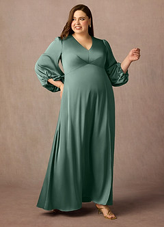 Azazie Luna Mère de la mariée Robes Robe Trapèze en Satin extensible Plissée Eucalyptus image9