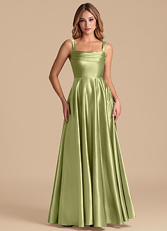 Azazie Shaude Robes de demoiselle d'honneur Robe Trapèze en Satiné métallisé Plissée Pistache image5