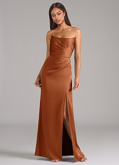 Azazie Marla Bridesmaid Dresses Copper Sheath Strapless Stretch Satin Convertible Dress image4