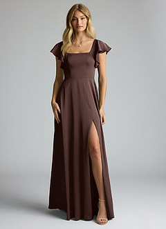 Azazie Bondi Bridesmaid Dresses Ganache A-Line Bow Stretch Satin Dress image5