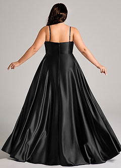 Azazie Elle Kleider zum Anprobieren zu Hause A-Linie mit Taschen Metallischer Satin Kleid Schwarz image8