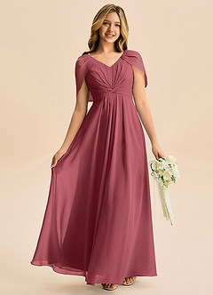 Azazie Emma Junior Robe Trapèze en Mousseline de soie Plissée Merlot image1