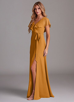Azazie Lainey Bridesmaid Dresses Butterscotch A-Line with Pockets Chiffon Dress image4