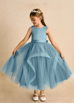 Azazie Vana Blumenmädchenkleider Ballkleid Schleifen Tüll Kleid Stimmungsvolles Blau image7