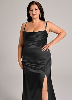 Azazie Saige Vestidos de damas de honor Vestido de Negro de Satén Metálico de Corte Recto Convertible con Vestidos sin tirantes image15