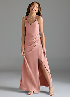 Azazie Leo Junior Cabernet Mermaid Pleated Chiffon Dress image4
