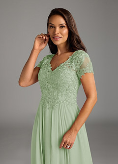 Azazie Dunja Mère de la mariée Robes Robe Trapèze en Mousseline de soie Col V en dentelle Vert Sauge image6
