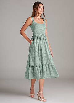 Azazie Alissa Final Sale Agave A-Line with Pockets Floral Burnout Dress image4