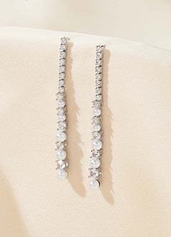 front Pearl Rhinestone Tassel Earrings
